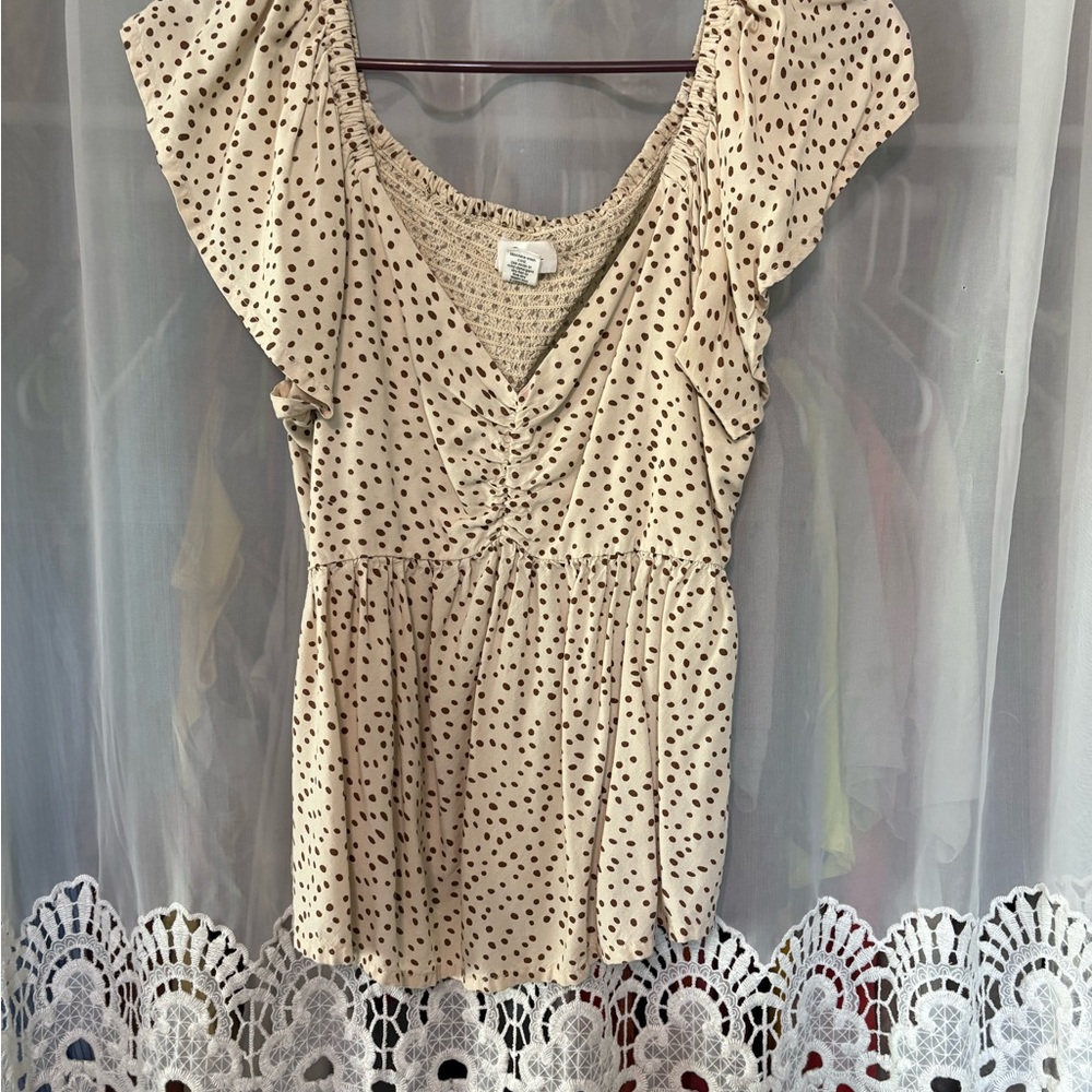 Polka Dot Ruffle Sleeve Top